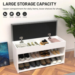Shoe Bench Storage Rack Cabinet Organiser With Padded Cushion Seat - thumbnail 1
