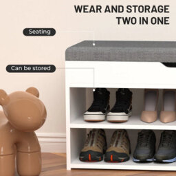 Shoe Bench Storage Rack Cabinet Organiser With Padded Cushion Seat - thumbnail 4