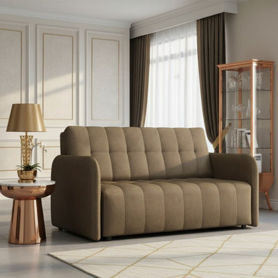 Viva Grand Iii Upholstered Sofa Bed With Sleeping Function Storage Compartment Wooden Legs Living Room 145Cm Beige - image 1