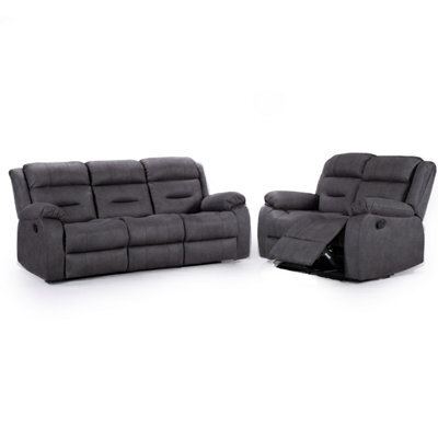Furnishings For Less UK Monty Grey Fabric Manual Reclining 3 And 2 Sofa Suite - image 1