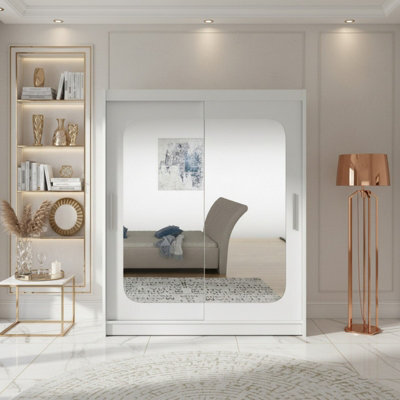 Westa Xii 150 Cm Mirrored Sliding White Wardrobe Spacious Modern Storage With Shelves And Hanging Space - image 1