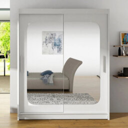 Westa Xii 150 Cm Mirrored Sliding White Wardrobe Spacious Modern Storage With Shelves And Hanging Space - thumbnail 3