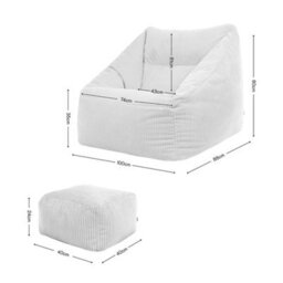 icon Natalia Large Beanbag And Pouffe Set Corduroy Sage Green - thumbnail 6