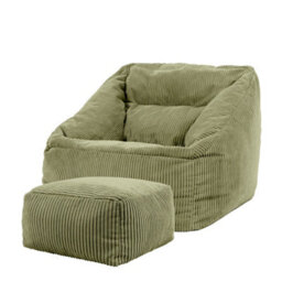 icon Natalia Large Beanbag And Pouffe Set Corduroy Sage Green - thumbnail 3