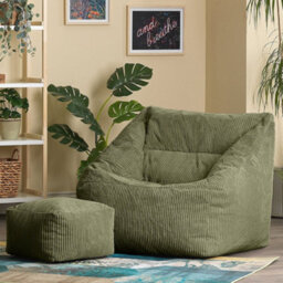 icon Natalia Large Beanbag And Pouffe Set Corduroy Sage Green