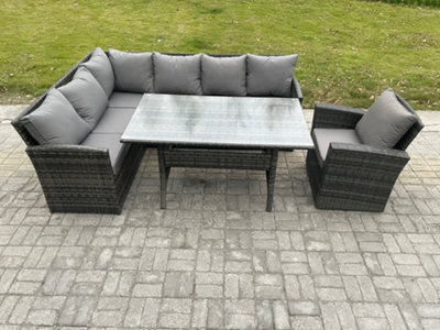 Fimous Outdoor Rattan Garden Furniture Corner Sofa Set With Rectangular Dining Table Armchair Patio Wicker Rattan Set - image 1