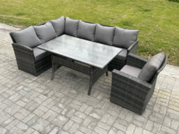 Fimous Outdoor Rattan Garden Furniture Corner Sofa Set With Rectangular Dining Table Armchair Patio Wicker Rattan Set - thumbnail 2