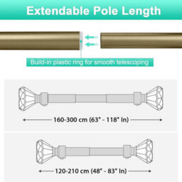 Ameha Plain Sapphire Crystal Metal Curtain Pole 70-120 Cm, (28 To 48 Inches) Antique Brass Extendable Adjustable Curtain Poles - thumbnail 5