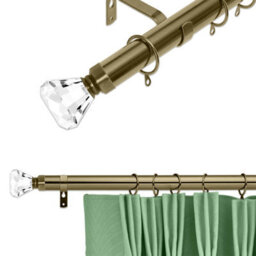 Ameha Plain Sapphire Crystal Metal Curtain Pole 70-120 Cm, (28 To 48 Inches) Antique Brass Extendable Adjustable Curtain Poles - thumbnail 1
