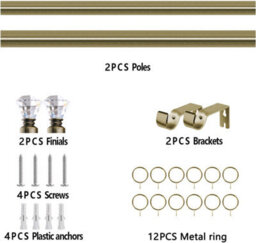 Ameha Plain Sapphire Crystal Metal Curtain Pole 70-120 Cm, (28 To 48 Inches) Antique Brass Extendable Adjustable Curtain Poles - thumbnail 4