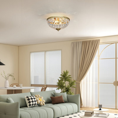 Homcom Chandelier Crystal Ceiling Light With E14 Base 2-Lights, Gold - image 1