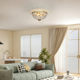 Homcom Chandelier Crystal Ceiling Light With E14 Base 2-Lights, Gold - thumbnail 1