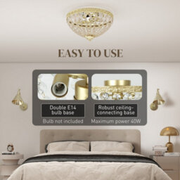 Homcom Chandelier Crystal Ceiling Light With E14 Base 2-Lights, Gold - thumbnail 5
