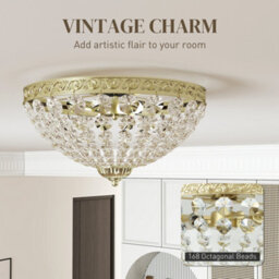 Homcom Chandelier Crystal Ceiling Light With E14 Base 2-Lights, Gold - thumbnail 4