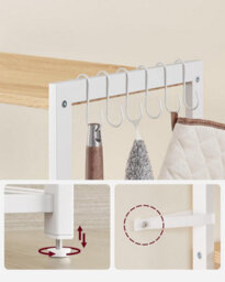 Songmics Baker's Rack, Kitchen Island With 2 Metal Mesh Baskets, Shelves And Hooks, Industrial Style, Oak Beige And White - thumbnail 5
