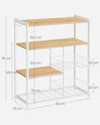 Songmics Baker's Rack, Kitchen Island With 2 Metal Mesh Baskets, Shelves And Hooks, Industrial Style, Oak Beige And White - thumbnail 2