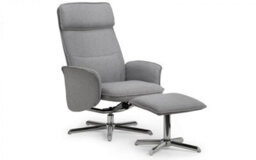 iLikeStores Grey Linen Recliner & Stool With Chrome Base - thumbnail 3