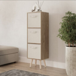 Urbn-Living Urbnliving 80Cm Height 3 Tier Oak Wooden Storage Bookcase Scandinavian Style Pine Legs With Cream Inserts