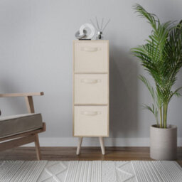 Urbn-Living Urbnliving 80Cm Height 3 Tier Oak Wooden Storage Bookcase Scandinavian Style Pine Legs With Cream Inserts - thumbnail 3