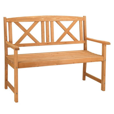 Outdoor 2-Seater Garden Bench Wooden Patio Seat Backyard Park Front Porch Chair - image 1