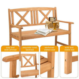 Outdoor 2-Seater Garden Bench Wooden Patio Seat Backyard Park Front Porch Chair - thumbnail 4