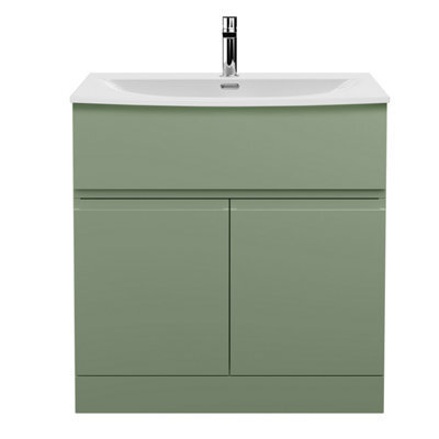 Balterley Mavesyn Contemporary 2 Door 1 Drawer Floor Standing Vanity Unit With Curved Basin, Satin Green, 800mm - image 1