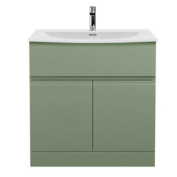 Balterley Mavesyn Contemporary 2 Door 1 Drawer Floor Standing Vanity Unit With Curved Basin, Satin Green, 800mm - thumbnail 1