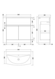Balterley Mavesyn Contemporary 2 Door 1 Drawer Floor Standing Vanity Unit With Curved Basin, Satin Green, 800mm - thumbnail 2