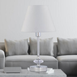 First Choice Lighting Chrome Jewelled Table Lamp With Ivory Off White Shade - thumbnail 2
