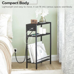 Side Table With Charging Station Bedside Table 3 Tier End Table Black - thumbnail 4