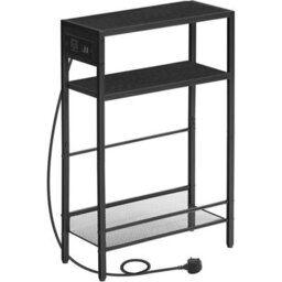 Side Table With Charging Station Bedside Table 3 Tier End Table Black - thumbnail 5