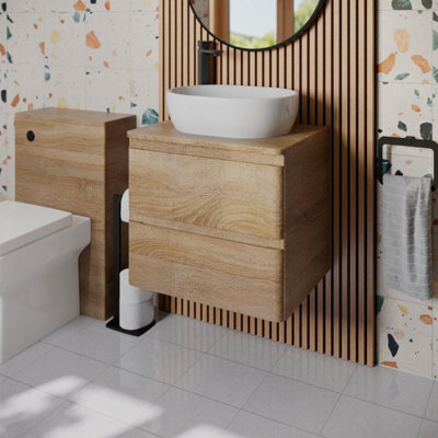 Aveli Bathroom Cloakroom Vanity Unit Wall Hung Countertop Wash Basin Wood 600mm - image 1