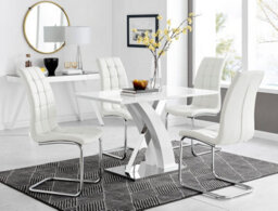 Furniturebox Uk Atlanta White High Gloss And Chrome Metal Rectangle Dining Table And 4 White Murano Dining Chairs Set - thumbnail 1
