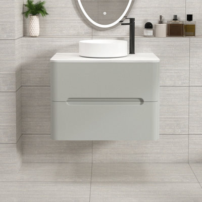 Royal Bathrooms Venice 700mm Dove Grey Wall Mounted Vanity Unit 2 Drawer With Carrara White Undrilled Worktop & Without Basin - image 1