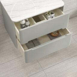 Royal Bathrooms Venice 700mm Dove Grey Wall Mounted Vanity Unit 2 Drawer With Carrara White Undrilled Worktop & Without Basin - thumbnail 5