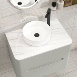 Royal Bathrooms Venice 700mm Dove Grey Wall Mounted Vanity Unit 2 Drawer With Carrara White Undrilled Worktop & Without Basin - thumbnail 6