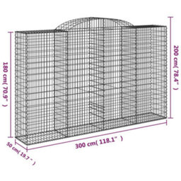 Berkfield Arched Gabion Baskets 11 Pcs 300X50X180/200 Cm Galvanised Iron - thumbnail 6