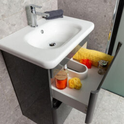 Plum&clay Marvel Gloss Dark Grey Floor Standing Bathroom Vanity Unit With Round Resin Basin (W)600mm - thumbnail 7