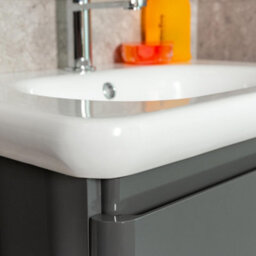Plum&clay Marvel Gloss Dark Grey Floor Standing Bathroom Vanity Unit With Round Resin Basin (W)600mm - thumbnail 4