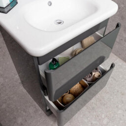 Plum&clay Marvel Gloss Dark Grey Floor Standing Bathroom Vanity Unit With Round Resin Basin (W)600mm - thumbnail 3
