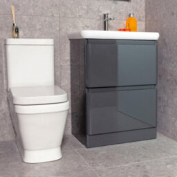 Plum&clay Marvel Gloss Dark Grey Floor Standing Bathroom Vanity Unit With Round Resin Basin (W)600mm - thumbnail 6