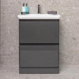 Plum&clay Marvel Gloss Dark Grey Floor Standing Bathroom Vanity Unit With Round Resin Basin (W)600mm - thumbnail 2
