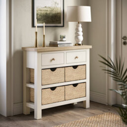 Farro Basket Coconut Console Table With Washed Oak Top - Fully Assembled - By Roseland Furniture - thumbnail 7