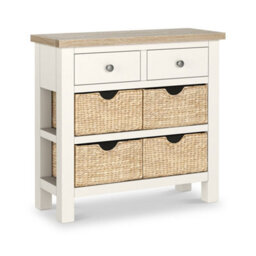Farro Basket Coconut Console Table With Washed Oak Top - Fully Assembled - By Roseland Furniture