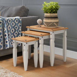 Mercers Furniture Corona White Piccolo Nest Of 3 Tables Side End Occasional Solid Wood Pine Wooden With Mexican Styling