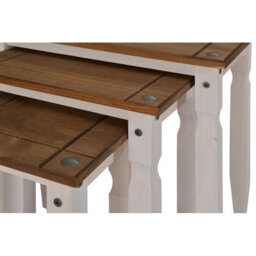 Mercers Furniture Corona White Piccolo Nest Of 3 Tables Side End Occasional Solid Wood Pine Wooden With Mexican Styling - thumbnail 4