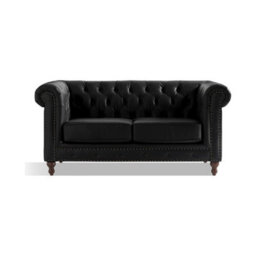 Furniture 48 Wellington Chesterfield Black Leather 2 Seater Sofa - thumbnail 1