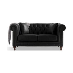 Furniture 48 Wellington Chesterfield Black Leather 2 Seater Sofa - thumbnail 2