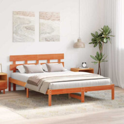Berkfield Bed Frame With Headboard Wax Brown 140X200 Cm Solid Wood Pine - thumbnail 5