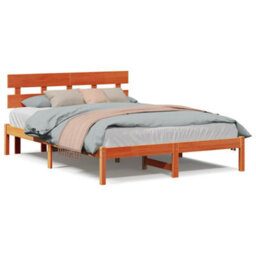 Berkfield Bed Frame With Headboard Wax Brown 140X200 Cm Solid Wood Pine - thumbnail 4
